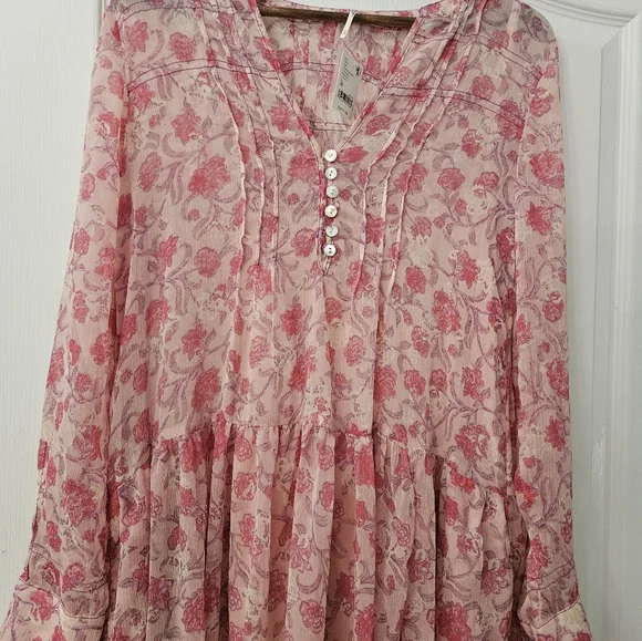 Free people pink floral Women's See Ot through maxi Dress xs NWT - Picture 6 of 14